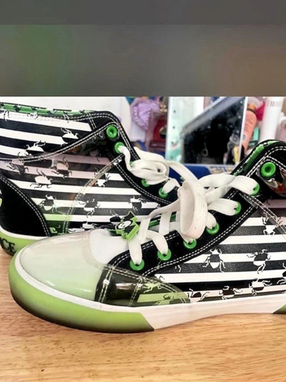 Beetlejuice Striped Green & Black Sneakers Like New